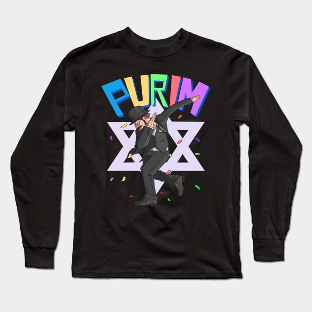 Purim Dabbing Jewish Man Long Sleeve T-Shirt by Noseking